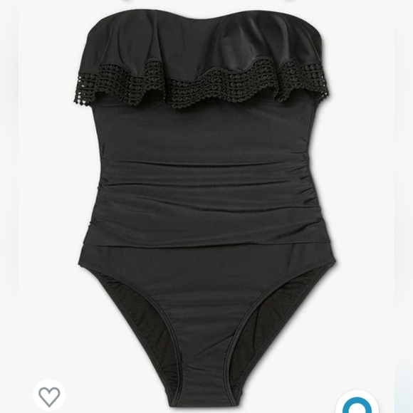 Kona Sol Women's Bandeau One Piece Strapless Swimsuit Ruffle Black Size Large - Picture 2 of 12